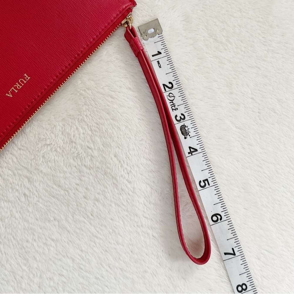 Furla Red Saffiano Leather Wristlet Clutch Wallet Zip Pouch - Picture 14 of 14